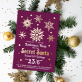 Stijlvolle Bourgondische Secret Santa Snowflake ui Folie Feestdagenkaart