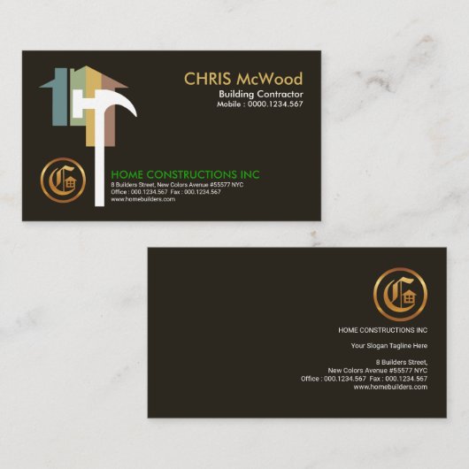 Stijlvolle bouwaannemers Creatief Fancy Huis Visitekaartje (Voorkant / Achterkant)