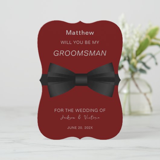 Stijlvolle Bowtie Groomsman Kaart (Staand voorkant)