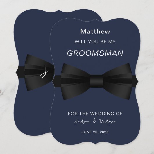 Stijlvolle Bowtie Groomsman Kaart (Voorkant / Achterkant)