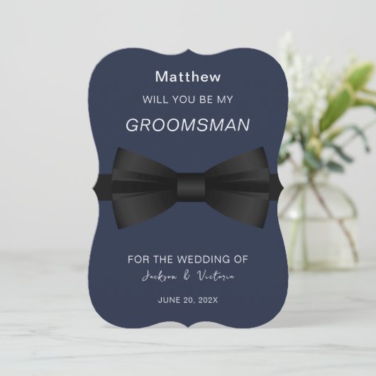 Stijlvolle Bowtie Groomsman Kaart (Staand voorkant)