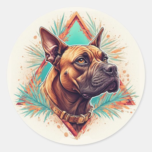 Stijlvolle Boxerhond Ronde Sticker (Voorkant)