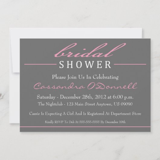 Stijlvolle Bridal Shower Invitations (roze) Kaart (Voorkant)