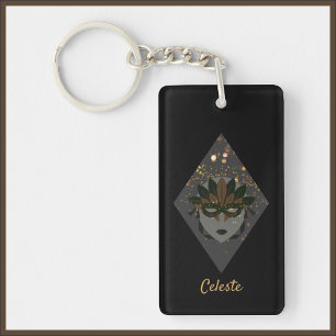 Stijlvolle Bronze en zwarte Glitter Masquerade Sleutelhanger