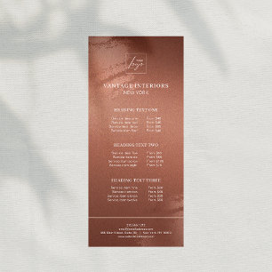 Stijlvolle bronzen bedrijf logo prijslijst reclamekaart