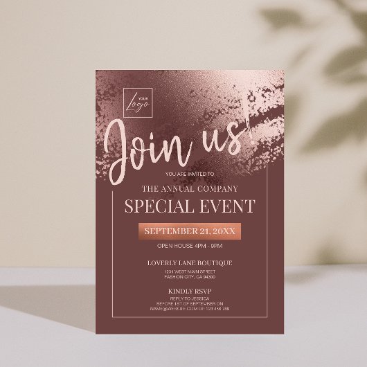 Stijlvolle bronzen corporate speciale event uitnod kaart