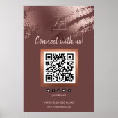 Stijlvolle Bronzen Zakelijke QR Code Social Media Poster (Voorkant)