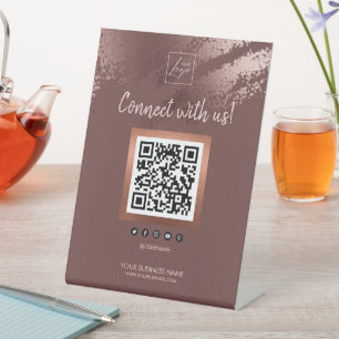 Stijlvolle bronzen zakelijke QR-code social media Reclamebord Met Voetstuk