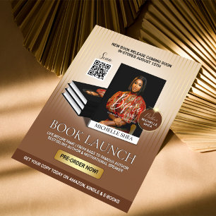 Stijlvolle Brown & Gold Auteur Boek Lancering Flyer