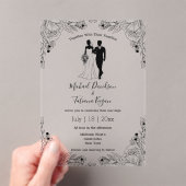 Stijlvolle bruid en bruidegom bloemenbruiloft acryl uitnodigingen (Insitu (Draagbaar))