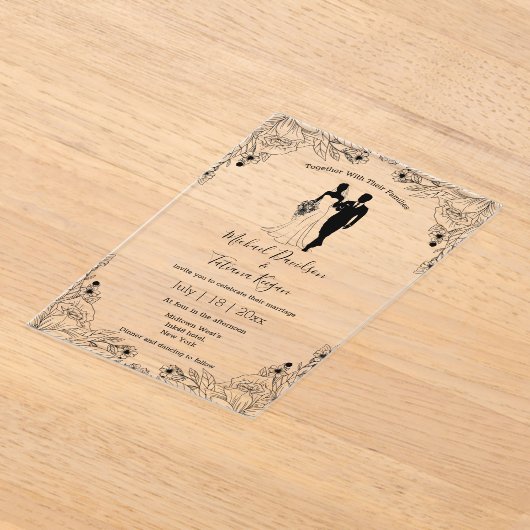 Stijlvolle bruid en bruidegom bloemenbruiloft acryl uitnodigingen (Laagn)