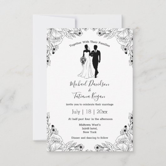 Stijlvolle bruid en bruidegom illustratie bruiloft kaart (Voorkant)