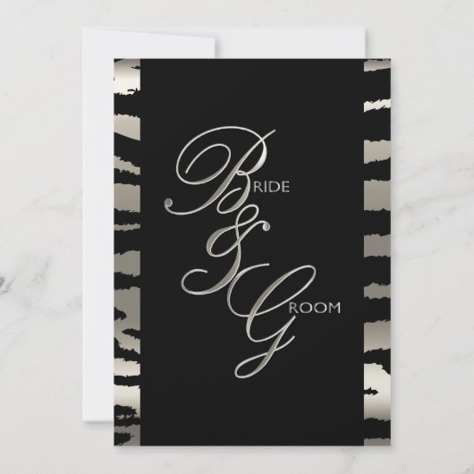 Stijlvolle bruiloft in zilveren en zwarte zebrastr kaart (Achterkant)