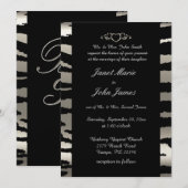 Stijlvolle bruiloft in zilveren en zwarte zebrastr kaart (Voorkant / Achterkant)