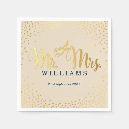 STIJLVOLLE BRUILOFT mini confetti goud marine ivoo Servetten (Voorkant)