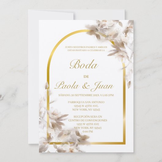 Stijlvolle bruiloft uitnodigen in het Spaans Kaart (Voorkant)
