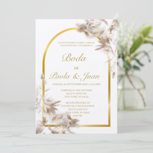 Stijlvolle bruiloft uitnodigen in het Spaans Kaart (Staand voorkant)
