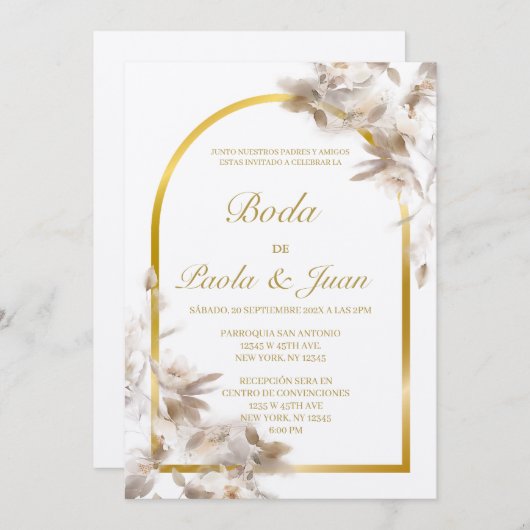Stijlvolle bruiloft uitnodigen in het Spaans Kaart (Voorkant / Achterkant)