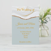 Stijlvolle bruiloft uitnodiging, blauw marmer, gou kaart (Staand voorkant)