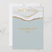 Stijlvolle bruiloft uitnodiging, blauw marmer, gou kaart (Achterkant)