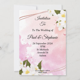 Stijlvolle bruiloft uitnodiging, roze, witte bloem kaart