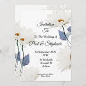 Stijlvolle bruiloft uitnodiging, wit en blauw kaart (Voorkant / Achterkant)