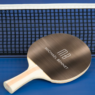 Stijlvolle bruin-metallische monogram naam tafeltennisbatje