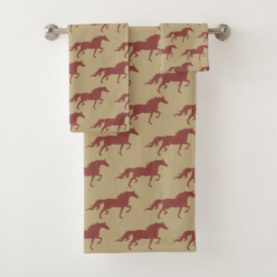 Stijlvolle bruine baardpaard silhouetten op beige bad handdoek