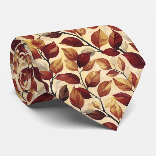 Stijlvolle bruine beige herfstbladeren stropdas (Opgerold)