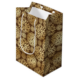 Stijlvolle bruine en gouden dahlia's-patroon medium cadeauzakje