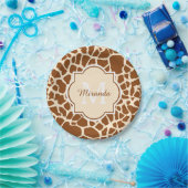 Stijlvolle bruine Giraffe Afdrukmonogram en naam Papieren Bordje (Feest)