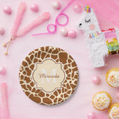 Stijlvolle bruine Giraffe Afdrukmonogram en naam Papieren Bordje (Feest)
