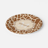 Stijlvolle bruine Giraffe Afdrukmonogram en naam Papieren Bordje (Gekanteld)