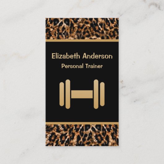 Stijlvolle Bruine Leopard Print Personal Trainer Visitekaartje (Voorkant)