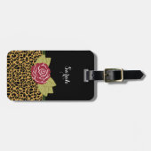 Stijlvolle bruine luipaard Druk rode roze en naam Bagagelabel (Voorkant horizontaal)