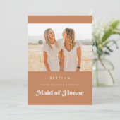 Stijlvolle Bruine Maid of Honor dank u Fotokaart Kaart (Staand voorkant)