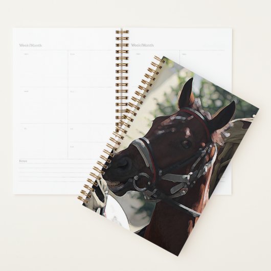 Stijlvolle bruine paard glimlachend hoofdschets planner (Display)