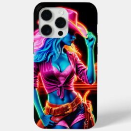 Stijlvolle bruisende cowgirl met retro neonverlich iPhone 15 pro max hoesje