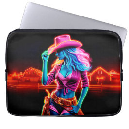 Stijlvolle bruisende cowgirl met retro neonverlich laptop sleeve