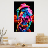 Stijlvolle bruisende cowgirl met retro neonverlich poster (Keuken)