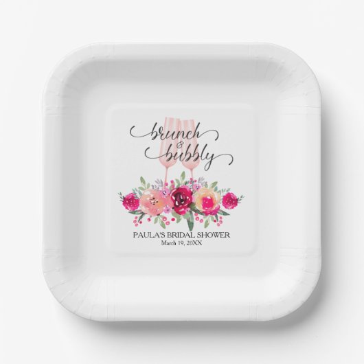Stijlvolle Brunch en Bubbly Floral Vrijgezellenfee Papieren Bordje (Voorkant)