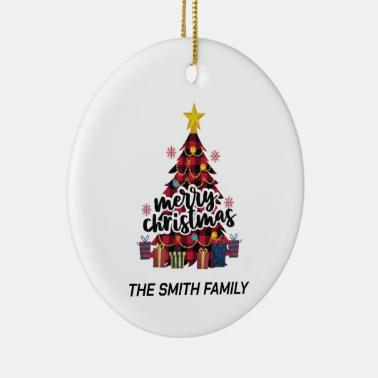 Stijlvolle Buffalo Red Pset-kerstboom en cadeautje Keramisch Ornament (Rechts)