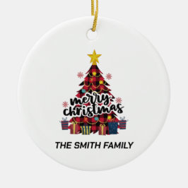 Stijlvolle Buffalo Red Pset-kerstboom en cadeautje Keramisch Ornament