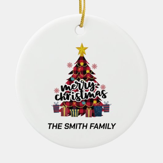 Stijlvolle Buffalo Red Pset-kerstboom en cadeautje Keramisch Ornament (Voorkant)