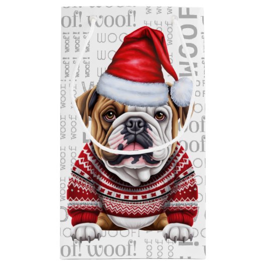 Stijlvolle Bulldog en Woof Word Art Kerstmis Klein Cadeauzakje (Achterkant)