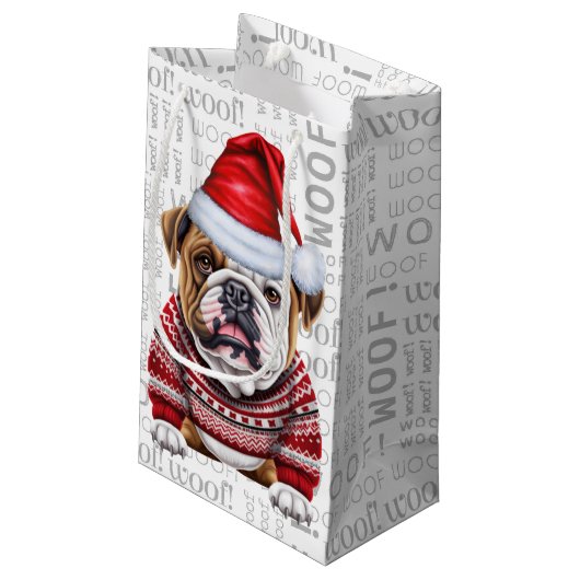 Stijlvolle Bulldog en Woof Word Art Kerstmis Klein Cadeauzakje (Achterkant Gekanteld)