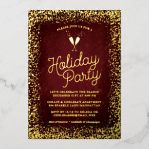 Stijlvolle Burgundy & Gold Holiday Party Folie Uitnodiging