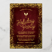 Stijlvolle Burgundy & Gold Holiday Party Folie Uitnodiging (Voorkant)