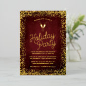 Stijlvolle Burgundy & Gold Holiday Party Folie Uitnodiging (Staand Voorkant)