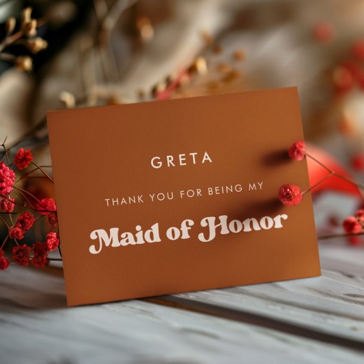 Stijlvolle Burnt Sinaasappel Maid of Honor bedankj Kaart